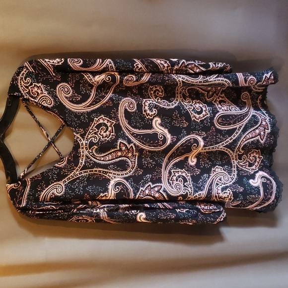 Black Paisley Print Cold Arm Tunic Dress Size XS - Picture 7 of 15